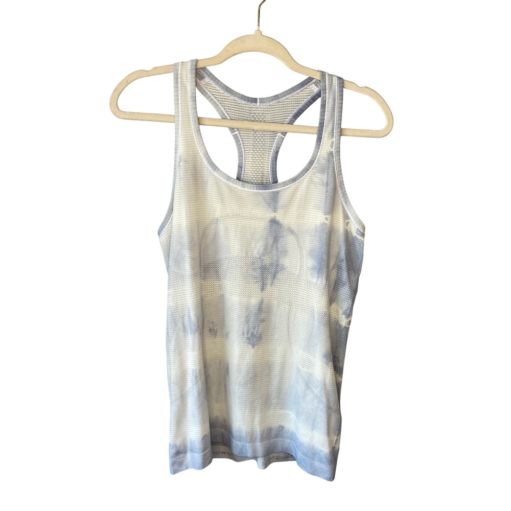 Lululemon Swiftly Tech Racerback Tank Top Blue White Tie Dye ‎ Size 6